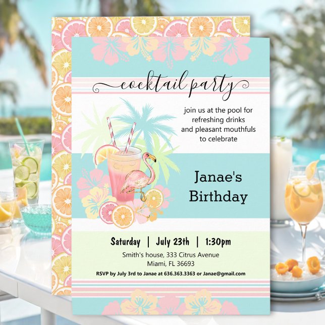 Invitation Cocktail Citrus Summer Pool Party Beach Tropical (Cocktail Citrus Summer Pool Party Beach Tropical Invitation)