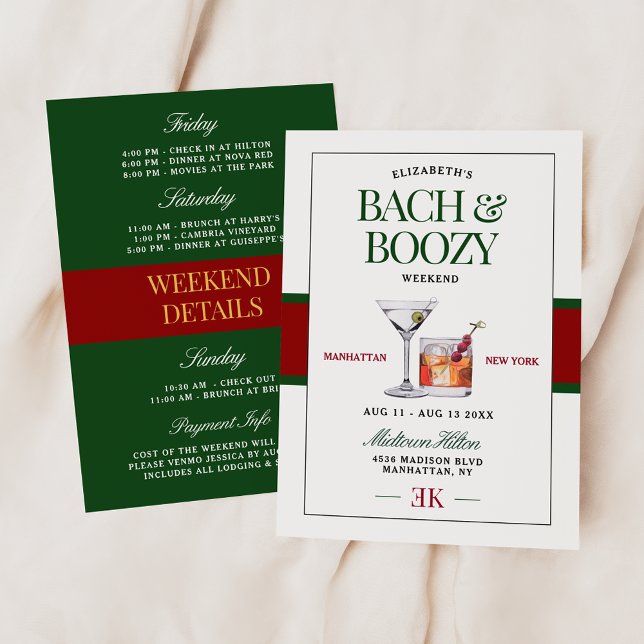 Invitation Cocktail classique Green & Red Bach & Boozy Weeken (Créateur téléchargé)