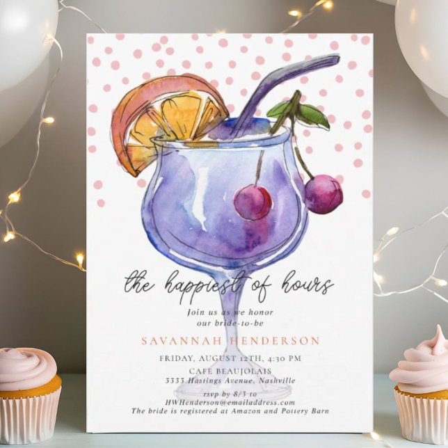 Invitation Cocktail Confettis Roses Happy Hour Enterrement de (Créateur téléchargé)