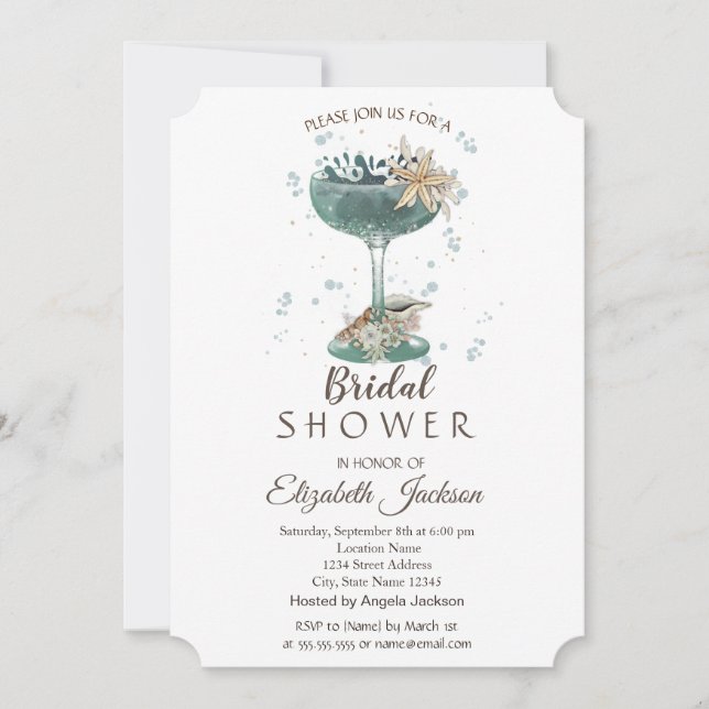 Invitation Cocktail Coquillages Fête des mariées nautique (Devant)