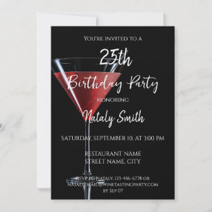 Invitation Cocktail cosmopolite avec cerise sur noir