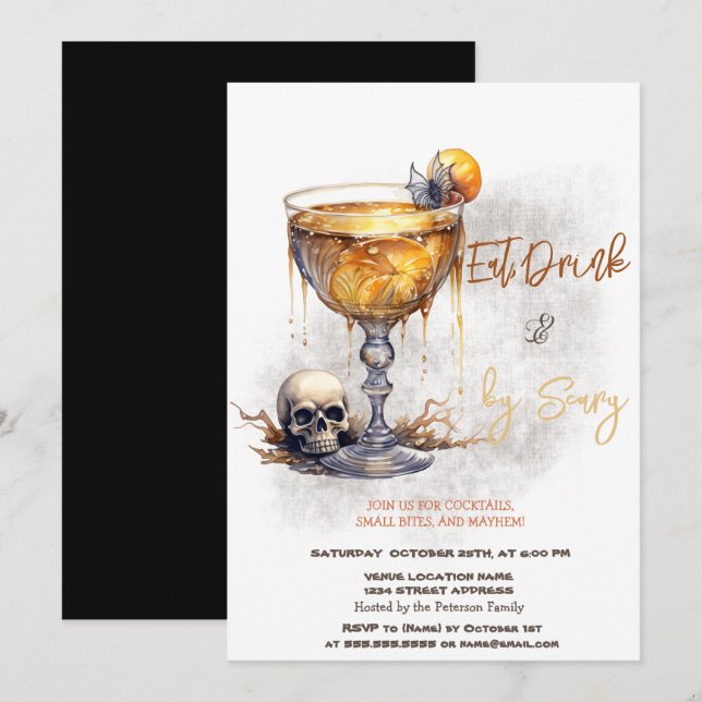 Invitation Cocktail crâne Costumes d'horreur et cocktail Hall (Devant / Derrière)