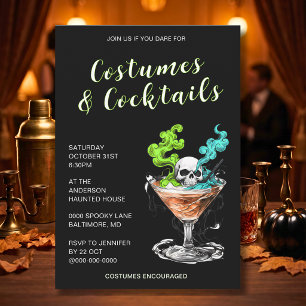 Invitation Cocktail Crâne Fumé Soirée Halloween Adulte