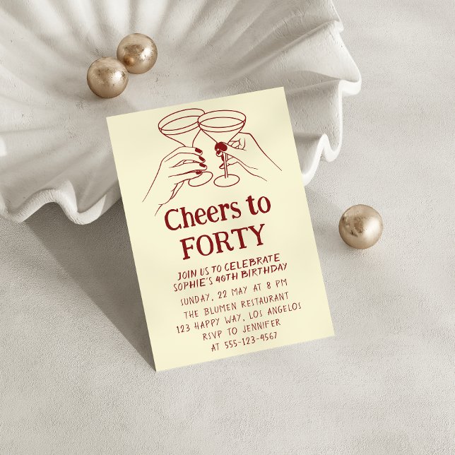 Invitation Cocktail Crème « À votre 40e anniversaire » (Créateur téléchargé)