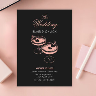 Invitation Cocktail d'amour avec couple de verres à coeurs ma