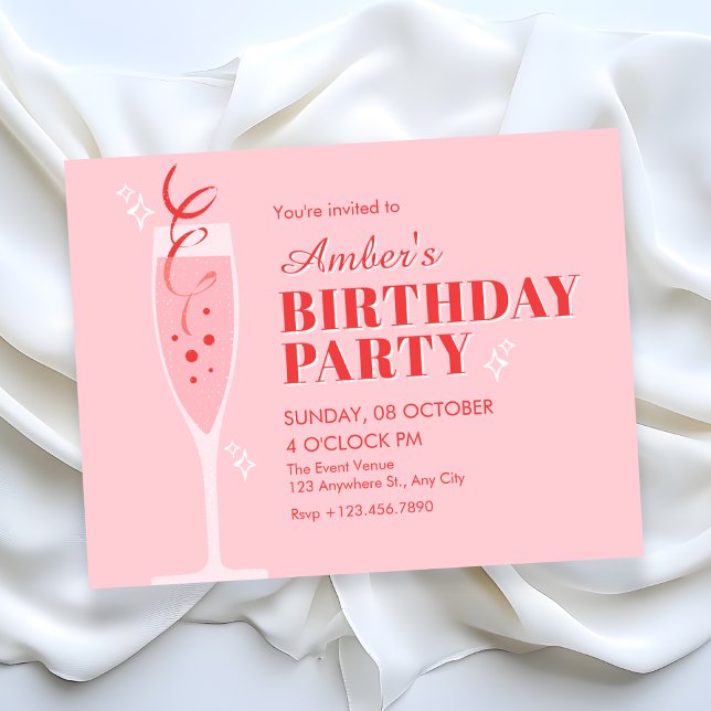 Invitation Cocktail d'anniversaire au champagne rose (Créateur téléchargé)