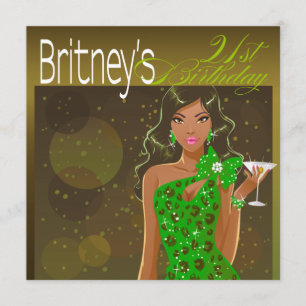 Invitation Cocktail d'anniversaire Pretty Lady olive/vert
