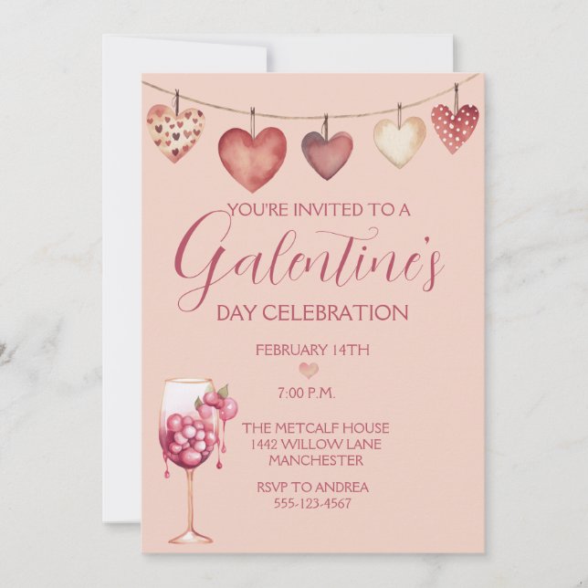 Invitation Cocktail d'aquarelle festive de la Saint-Galentin  (Devant)