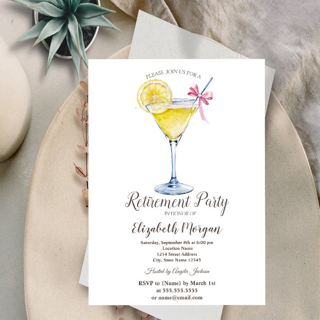 Invitation Cocktail de citron à l'aquarelle Points de polka R (Créateur téléchargé)