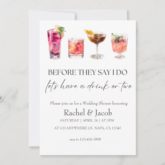 Invitation Cocktail de fiançailles et douche de mariage éléga (Devant)