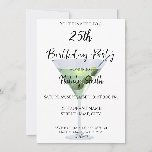 Invitation Cocktail de martini coloré (Devant)