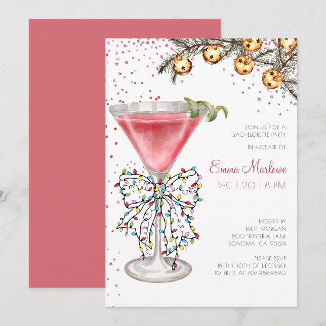 Invitation Cocktail de Noël Bachelorette (Devant / Derrière)