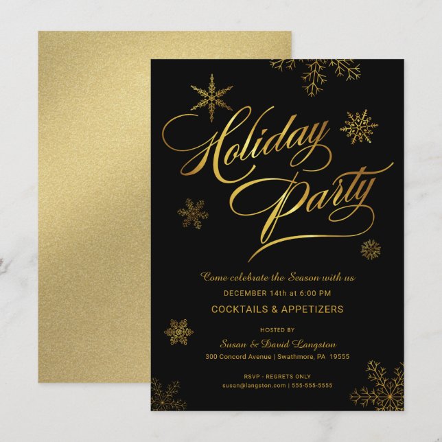 Invitation Cocktail de Noël Black & Gold (Devant / Derrière)