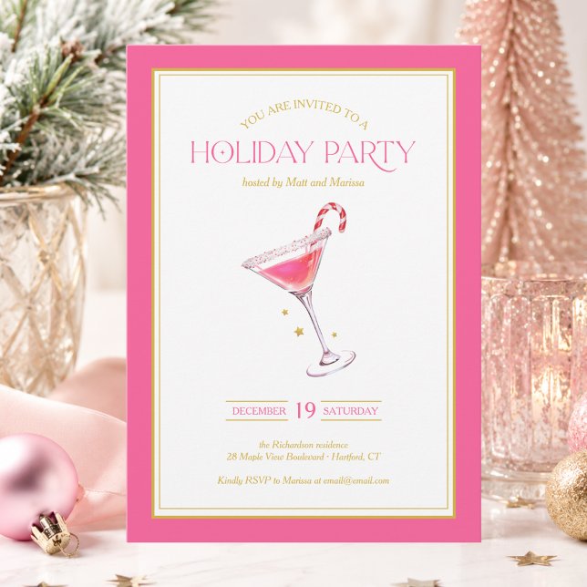 Invitation Cocktail de Noël Fête de Fêtes Rose Gold (elegant chic stylish modern pink gold martini cocktail Christmas holiday party invitation)