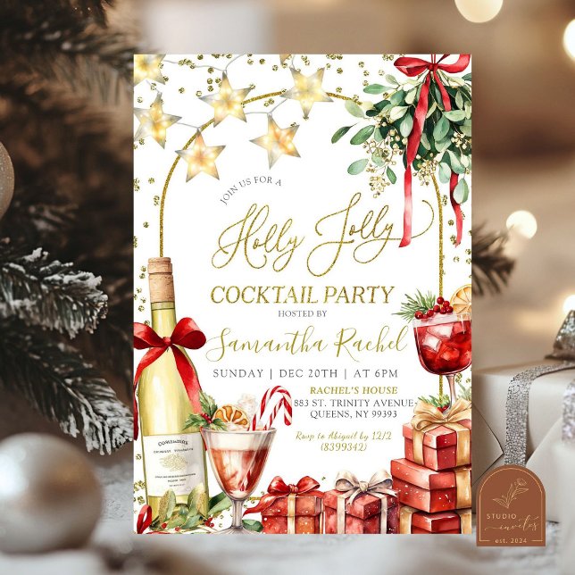 Invitation Cocktail de Noël Holly Jolly Champagne Party (Créateur téléchargé)