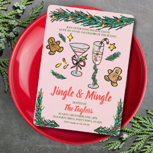 Invitation Cocktail de Noël Jingle et Mingle Drawn Main