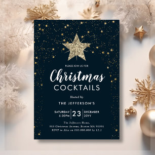Invitation Cocktail de Noël Marine Blue & Gold Star