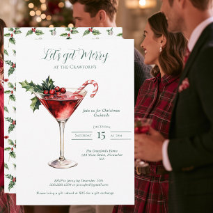 Invitation Cocktail de Noël Martini au houx Fête de fin d'ann