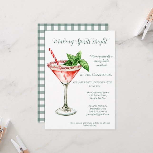 Invitation Cocktail de Noël Martini Fête de fin d'année  (Devant/Arrière en situation)