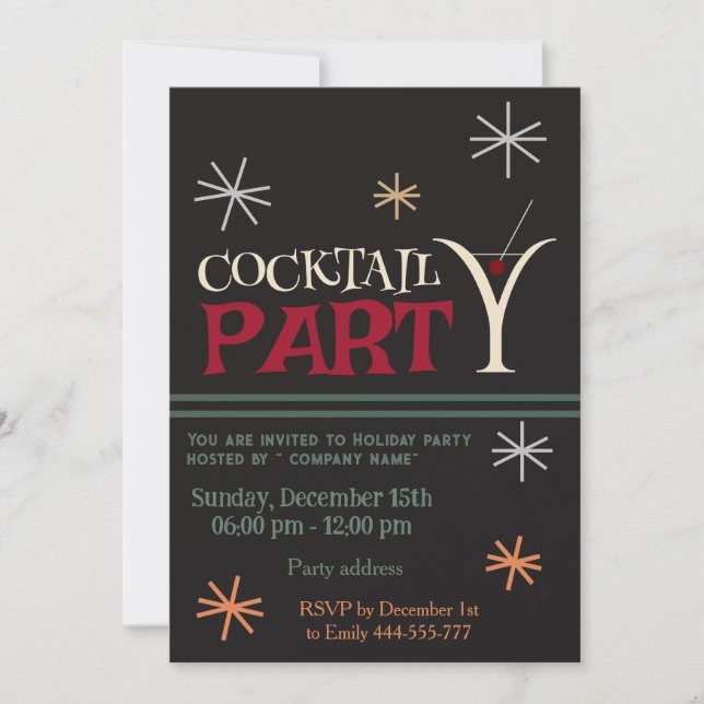 Invitation Cocktail de Noël minimaliste entreprise (Devant)