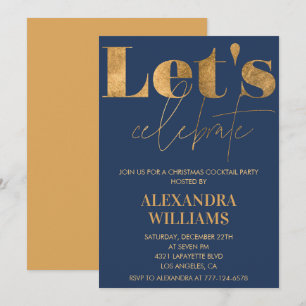 Invitation Cocktail de Noël Navy Gold Célèbrons
