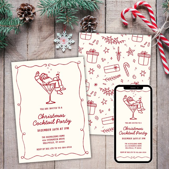 Invitation Cocktail de Noël Whimsical tiré à la main (Créateur téléchargé)