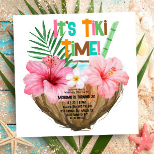 Invitation Cocktail de noix de coco Tropical Birthday Tiki Pa