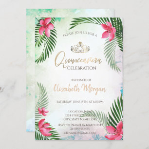 Invitation Cocktail de palmier à fleurs tropicale Quinceañera