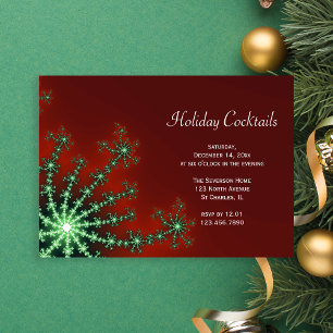 Invitation Cocktail de vacances Red and Green Snowflake