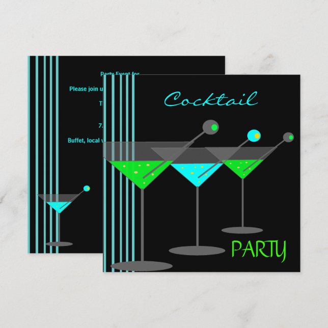Invitation Cocktail d'entreprise Boissons Martini Blue Green (Devant / Derrière)
