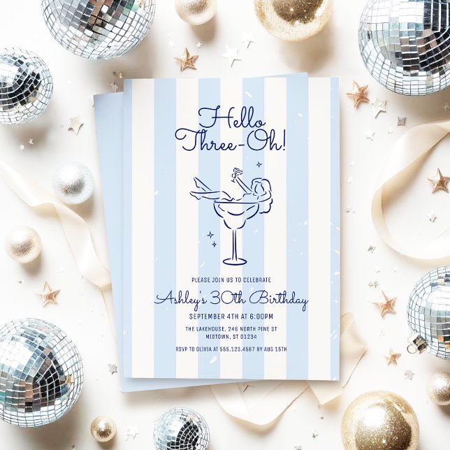 Invitation Cocktail Dessiné à la Main Hello Three-Oh! Rayé 30 (Créateur téléchargé)
