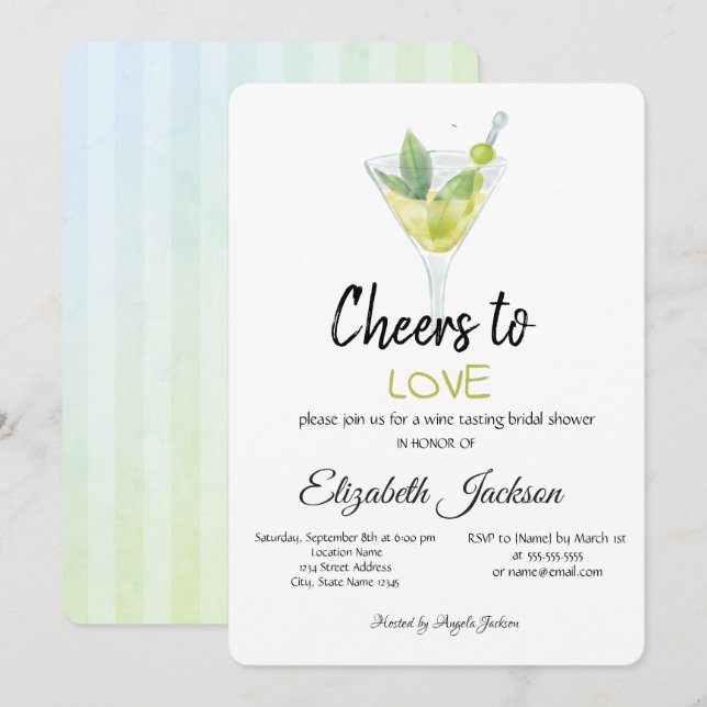 Invitation Cocktail d'été rayé pour une douche de mariée (Devant / Derrière)