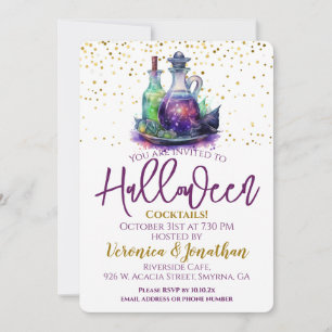 Invitation Cocktail d'Halloween en or violet