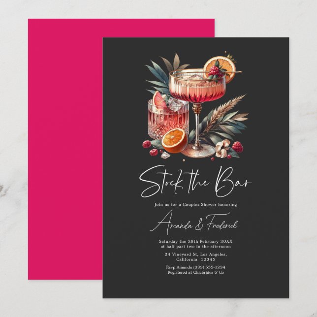 Invitation Cocktail Élégant Approvisionnez le Bar Fête de Cou (Devant / Derrière)