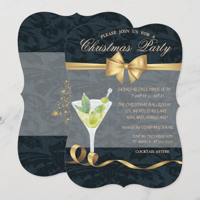 Invitation Cocktail élégant Bow Noël (Devant / Derrière)