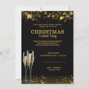 Invitation Cocktail élégant Noël Black Gold Party