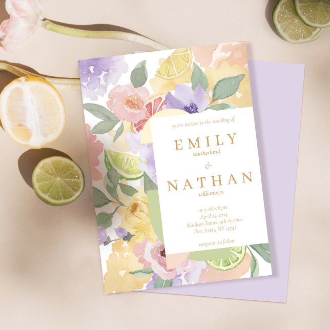 Invitation Cocktail et agrumes Mariages d'aquarelle Floraux (Créateur téléchargé)