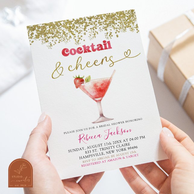 Invitation Cocktail et Cheers Rose Or Fête de Mariage (Créateur téléchargé)