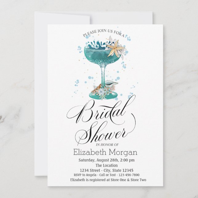 Invitation Cocktail, Étoile de mer, Shower de mariage Coquill (Devant)