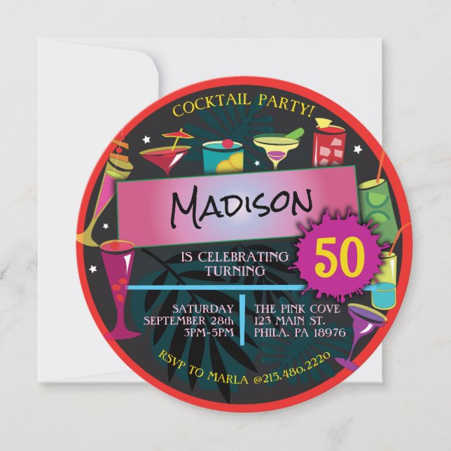 Invitation Cocktail Fancy Drinks Vin 50e anniversaire (Devant)