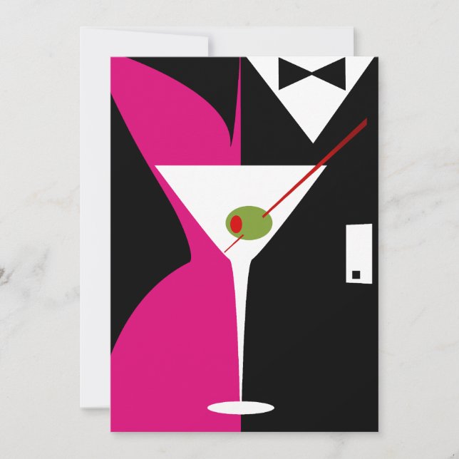 Invitation Cocktail Fuschia et Martini noir (Devant)