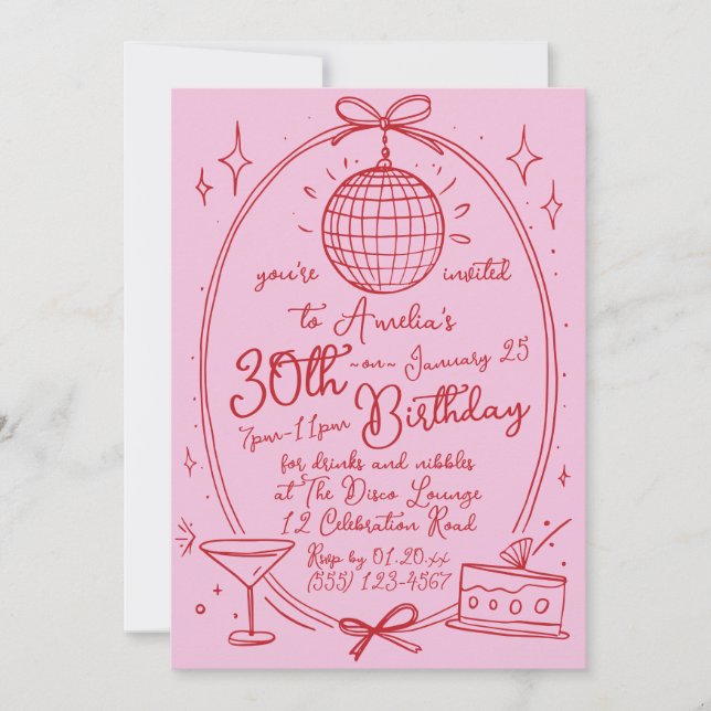 Invitation Cocktail Griffonné à la Main 30 ans Tous Âges (Devant)