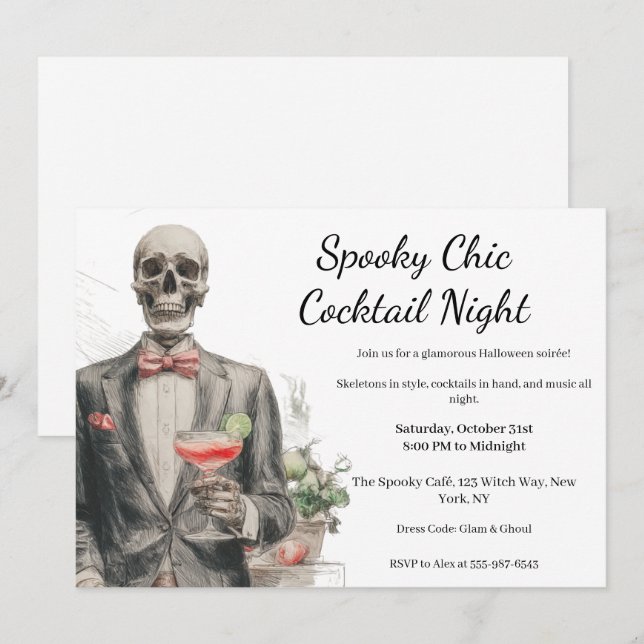 Invitation Cocktail Halloween | Nuit éffrayant chic (Devant / Derrière)