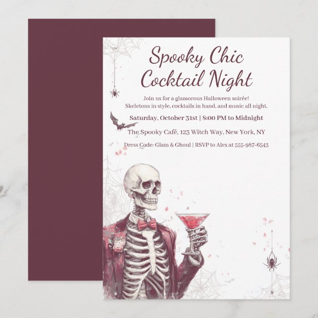 Invitation Cocktail Halloween | Nuit éffrayant chic (Devant / Derrière)