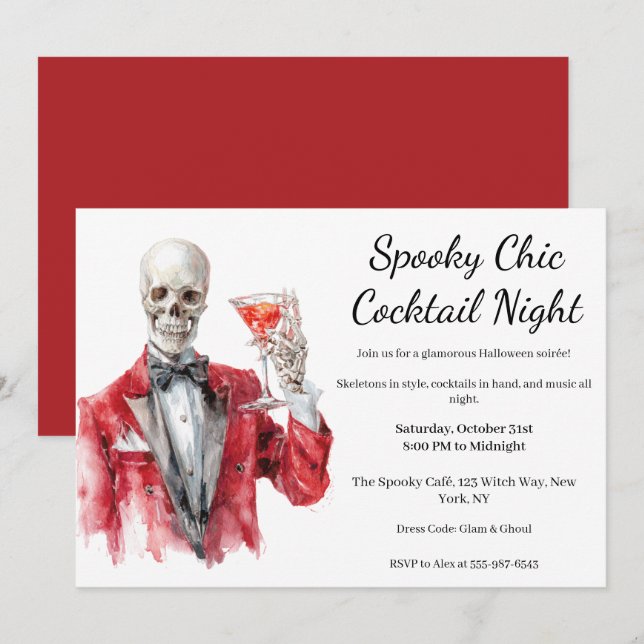 Invitation Cocktail Halloween | Nuit éffrayant chic (Devant / Derrière)