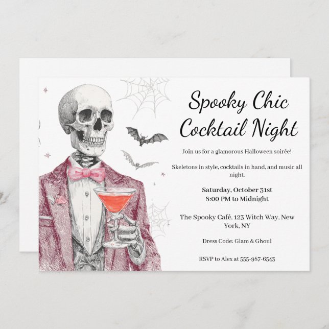Invitation Cocktail Halloween | Nuit éffrayant chic (Devant / Derrière)