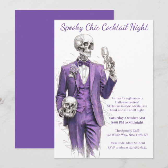Invitation Cocktail Halloween | Nuit éffrayant chic (Devant / Derrière)