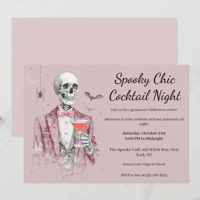 Invitation Cocktail Halloween | Nuit éffrayant chic (Devant / Derrière)