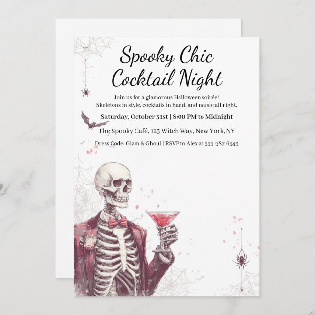 Invitation Cocktail Halloween | Nuit éffrayant chic (Devant / Derrière)