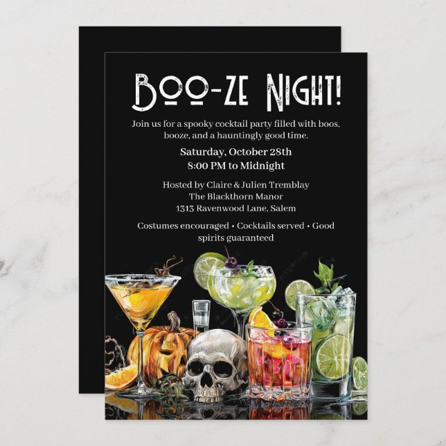 Invitation Cocktail Halloween | Soirée Boo-ze (Devant / Derrière)